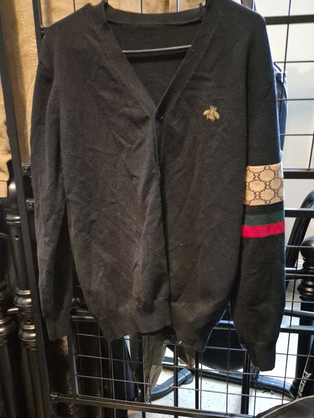Men's Black Cardigan Sweater with Accent Stripe